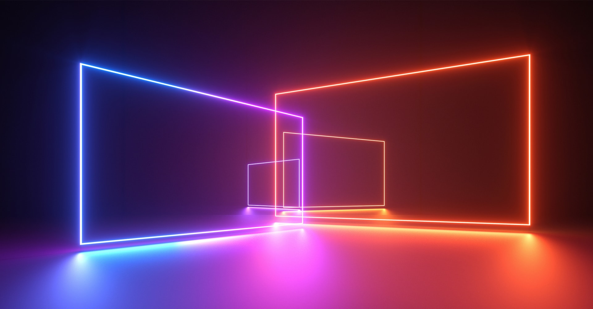 Bunt leuchtende Rahmen auf einer Bühne