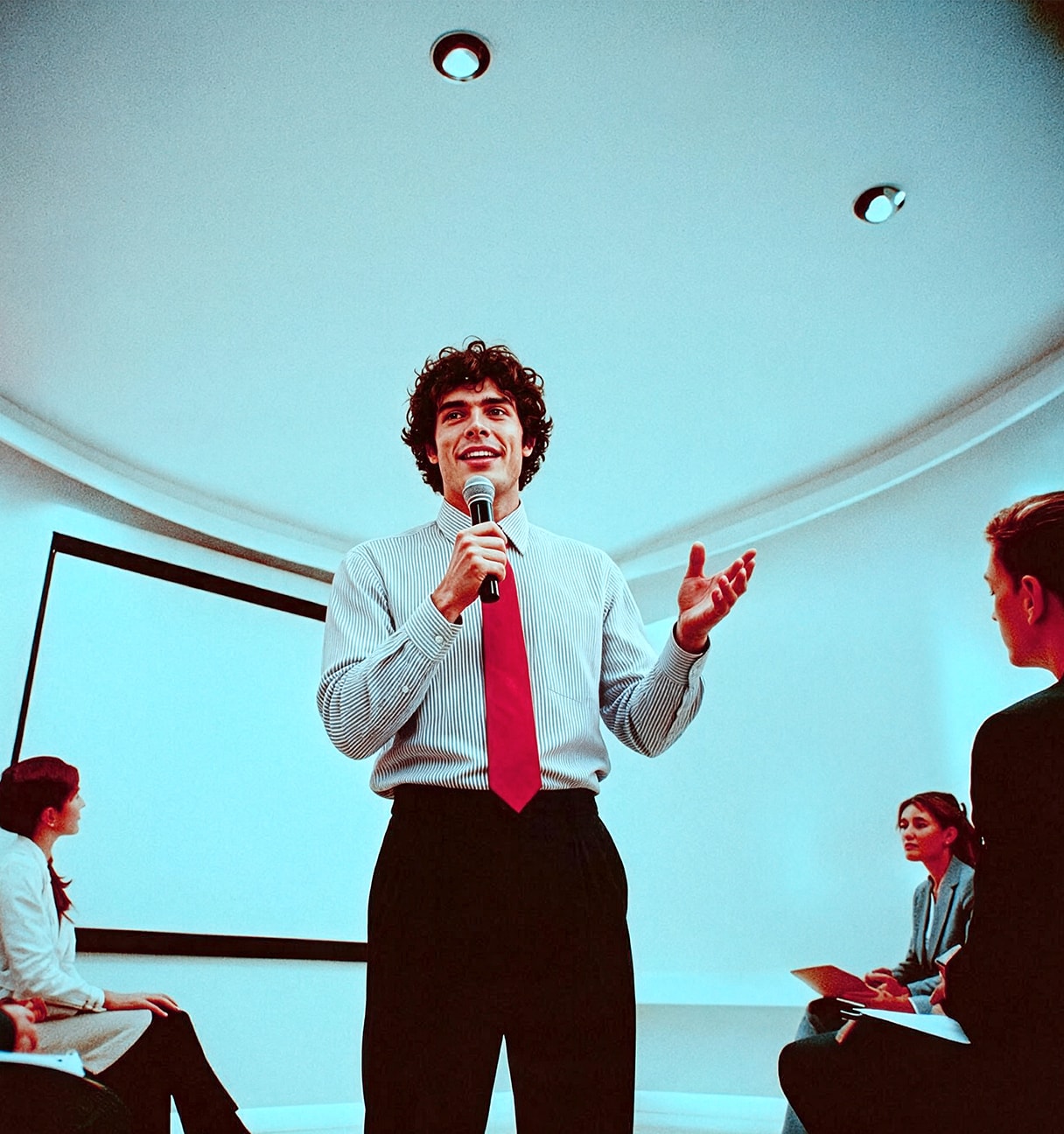 man with microphone on stage