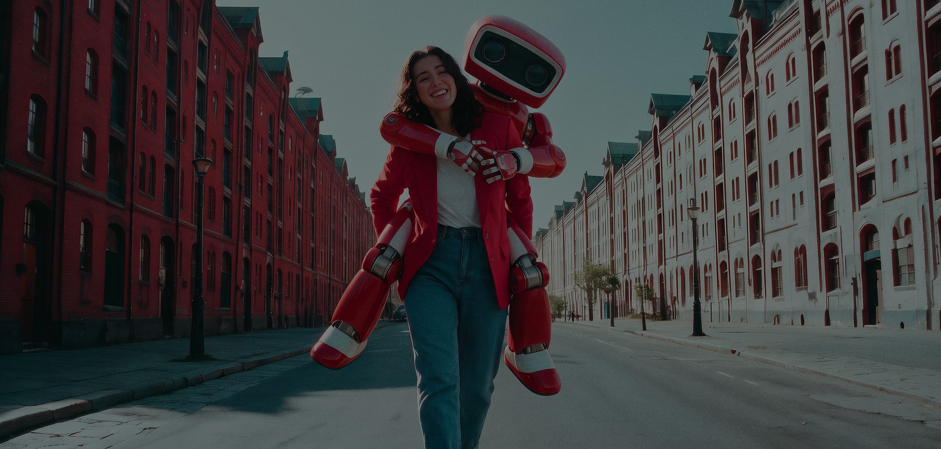 woman carrying a robot on her back
