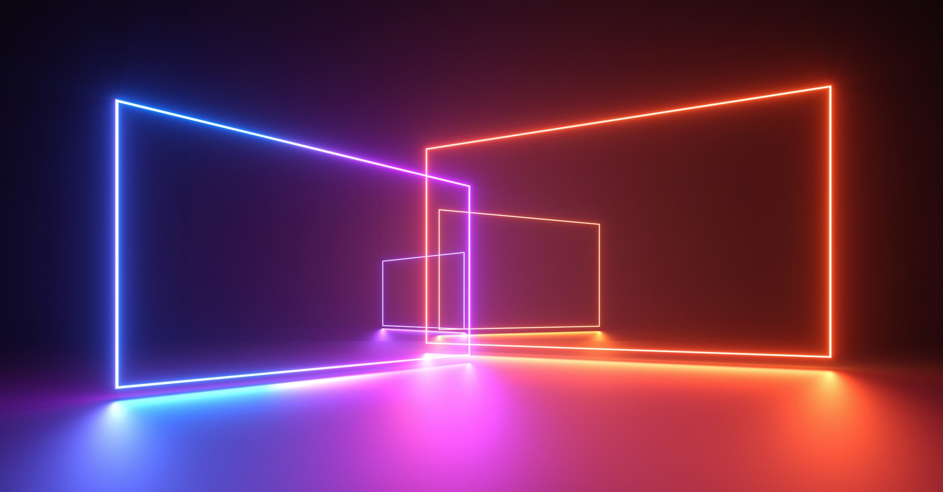 Bunt leuchtende Rahmen auf einer Bühne