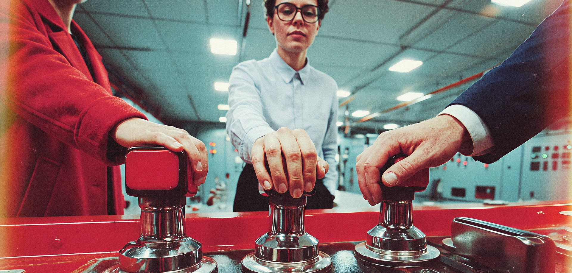 three hands on three big levers